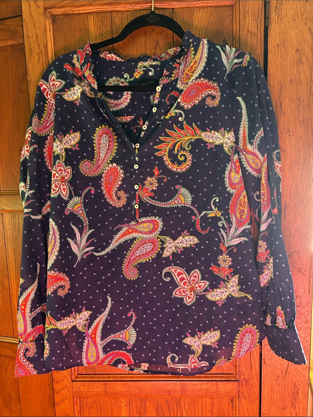 Talbots Navy Paisley popover Long-Sleeve V-Neck Tunic